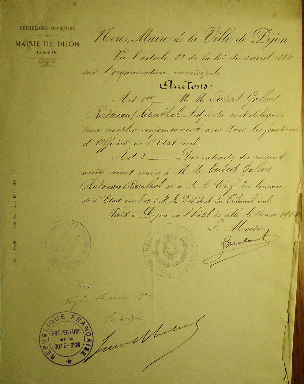 Lettre de Barabant. Nomination de R.