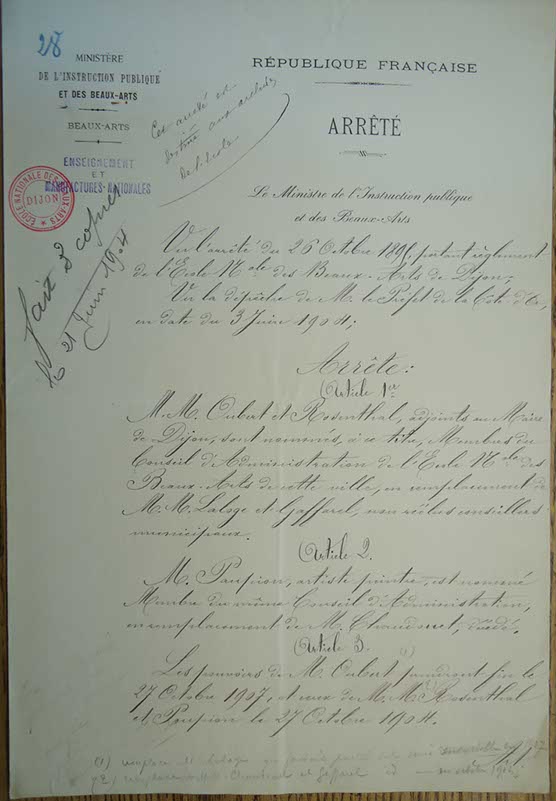 Arrêté du Ministère de l'Instruction publique et des Beaux-Arts, 13 juin 1904. Rosenthal nommé membre du Conseil d'Administration